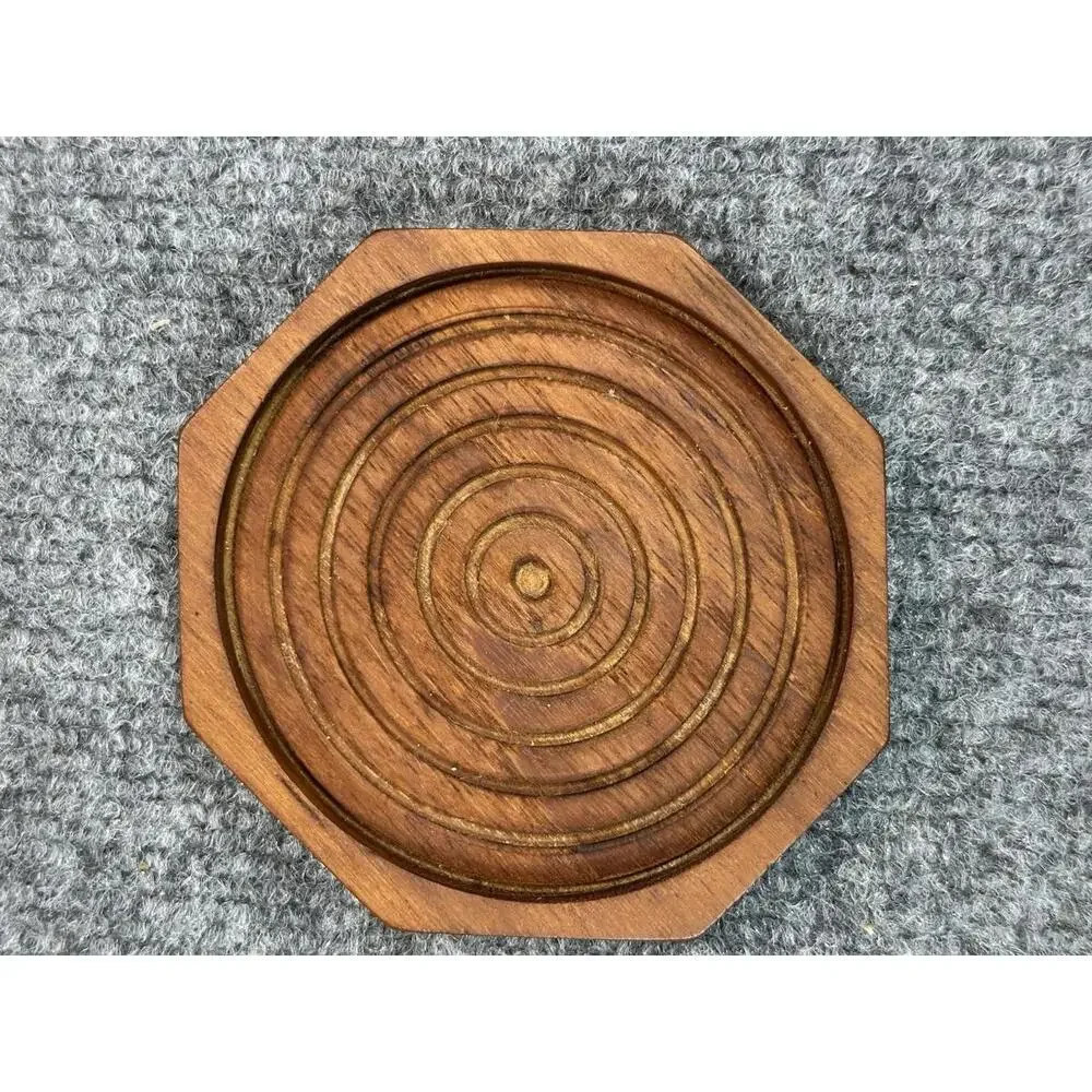 Vintage KALMAR Teak Wood‎ WOODEN COASTER  CADDY Set Of 6  HEXAGON SHAPE